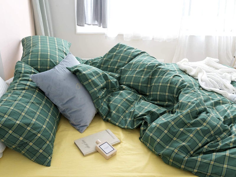 Houseri Green Comforter Set - Queen Plaid & Grid Bedding - Emerald, Forest, Jade Green & Yellow - Buffalo Checkered - Men, Boys, Girl - Vintage Style - Image 5